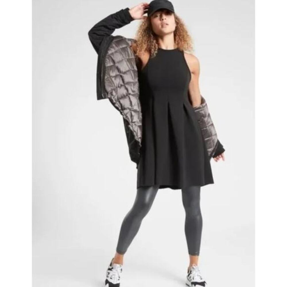 athleta black Scuba thick pleated fit & flare dress‎